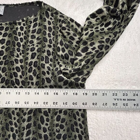 Carol Anderson Womens Leopard Print Bot Neck Fringe Hem Top Medium Green/Black - Picture 6 of 9